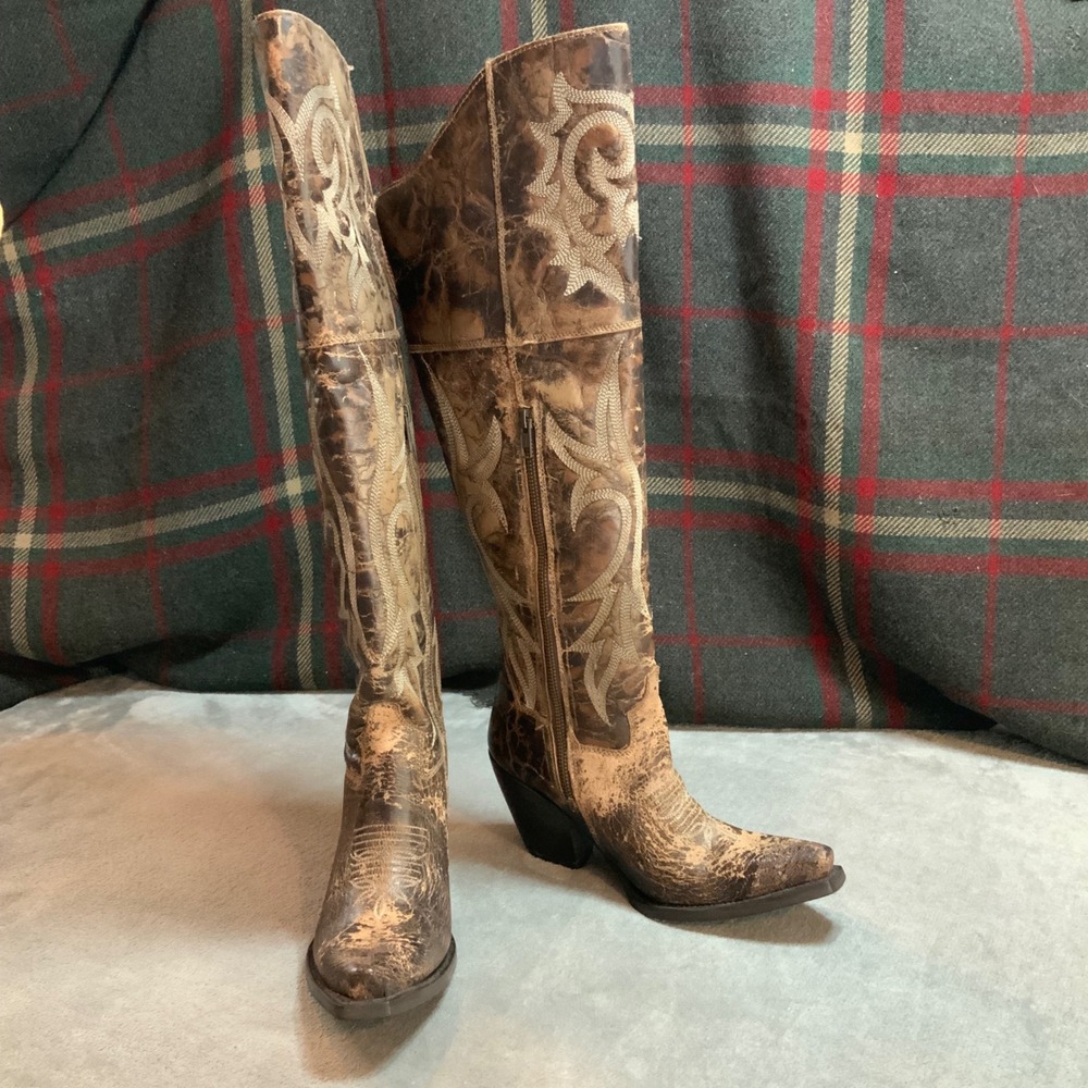 Dan Post Maria Distressed Brown Leather Western Boot DP3709 Women 7.5Tall Cowboy